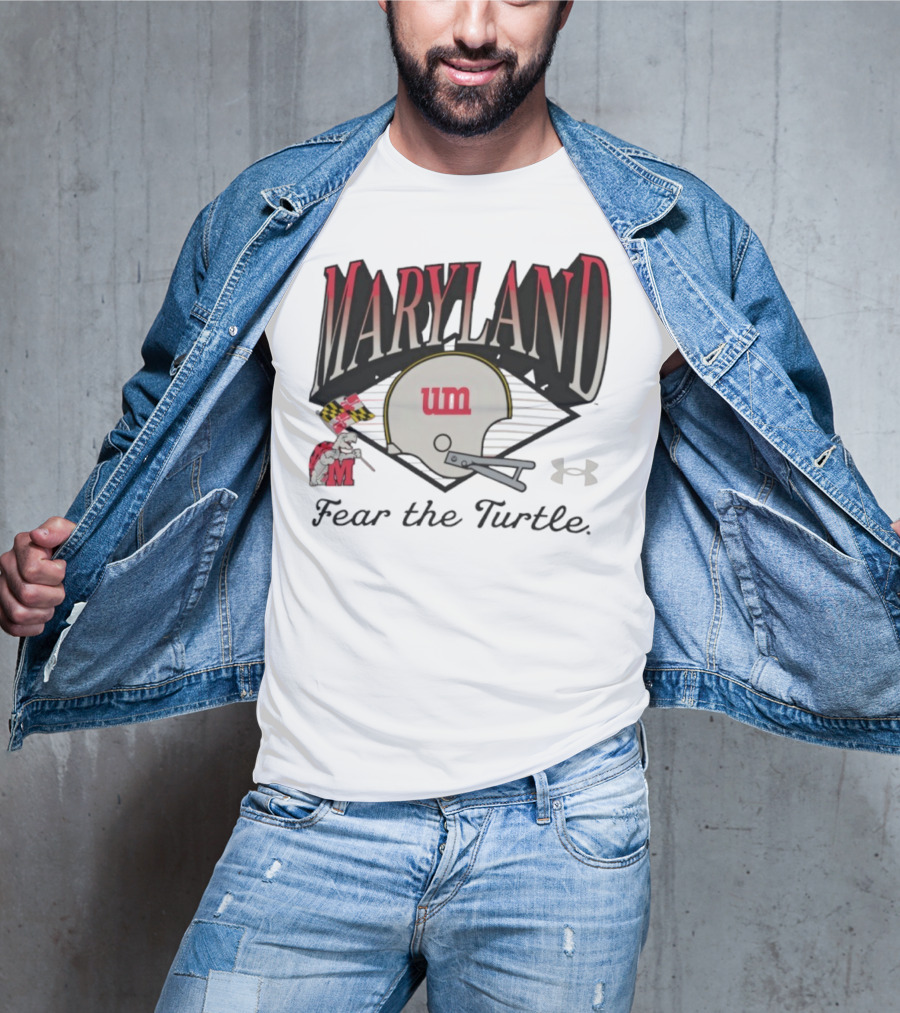 Maryland Terrapins Fear The Turtle UM Football Helmet And Under Armour Logo T-Shirt