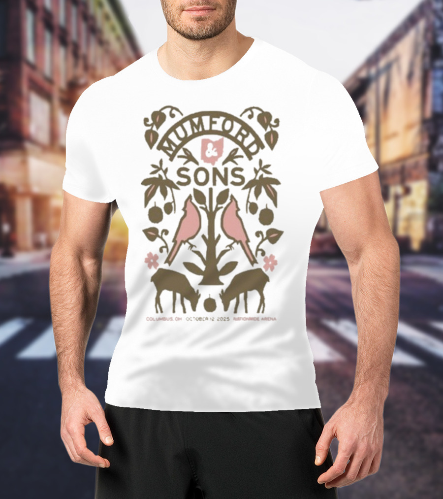 Mumford & Sons Nationwide Arena October 12 2025 Columbus OH Tour Birds And Deer Design T-Shirt