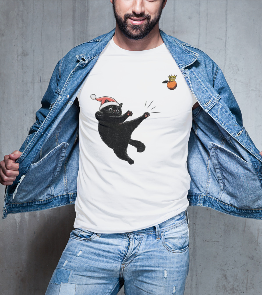 Black Cat Santa Hat Kicking Crowned Orange No Kings Christmas Anti-Trump T-Shirt