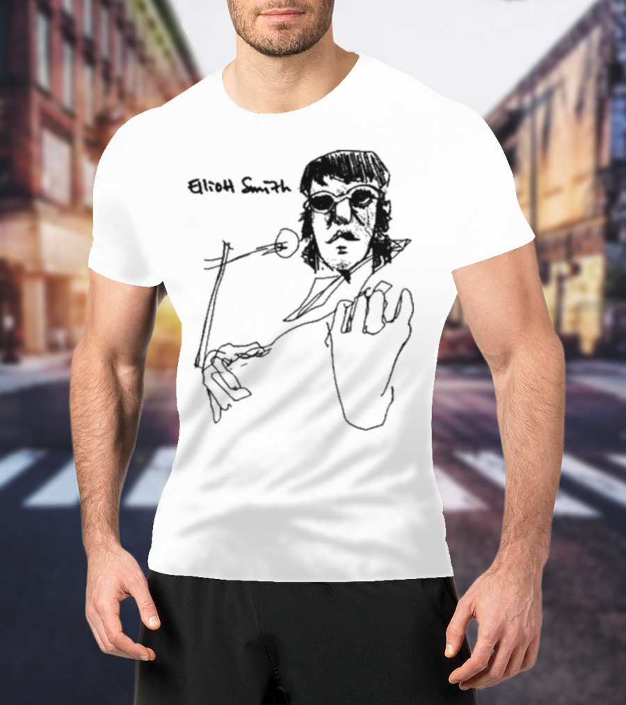 Elliott Smith Blue Fools Hand-Drawn Microphone Sketch T-Shirt