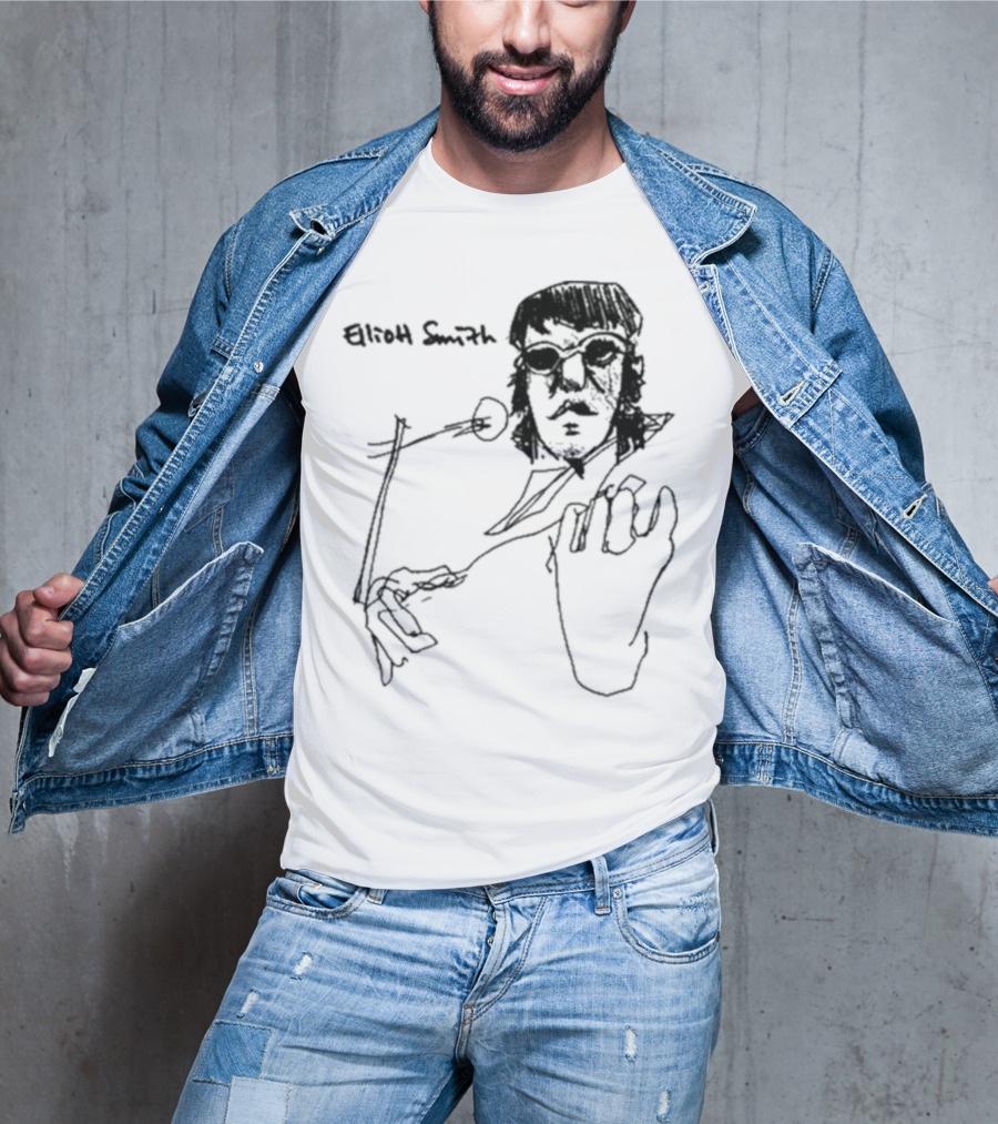 Elliott Smith Blue Fools Hand-Drawn Microphone Sketch T-Shirt