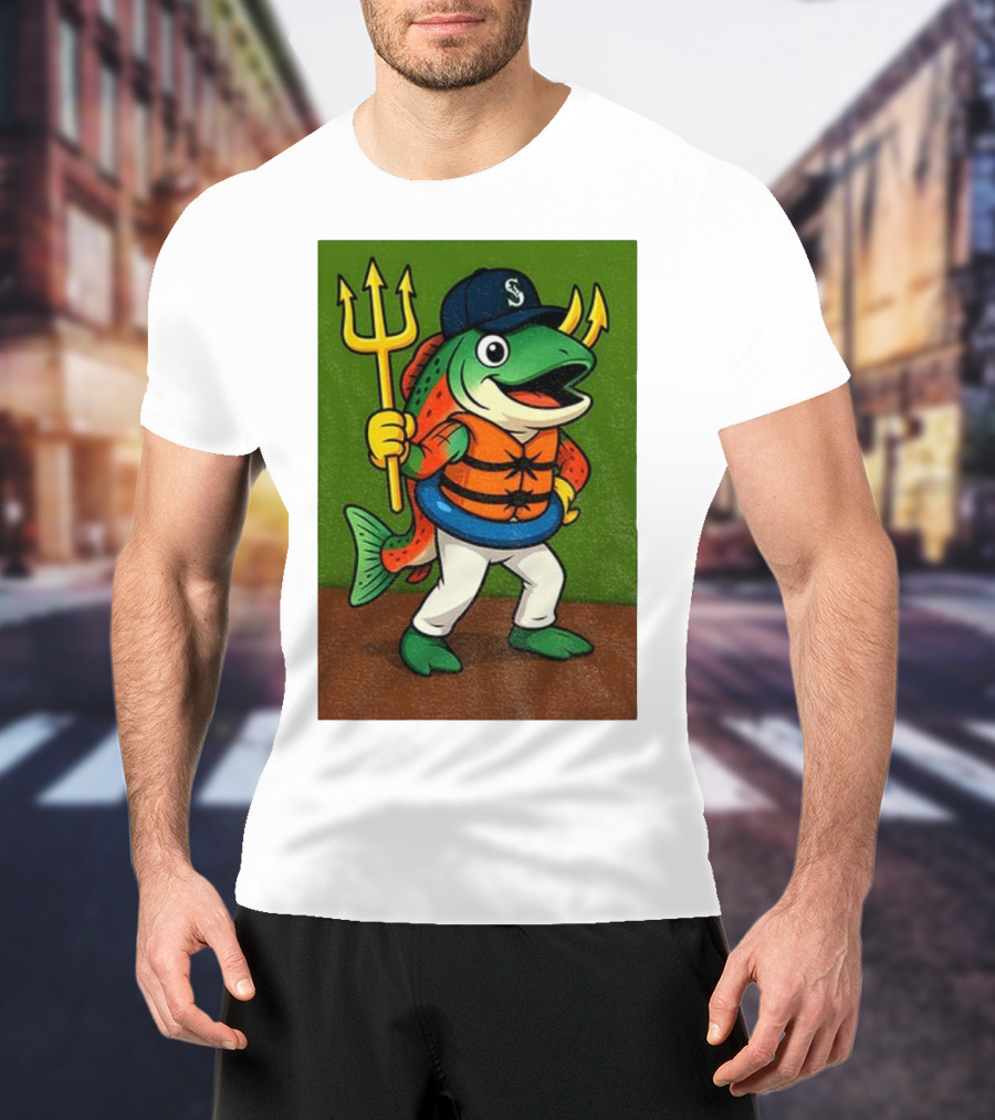 Seattle Mariners 2025 Humpy Salmon Mascot With Trident T-Shirt