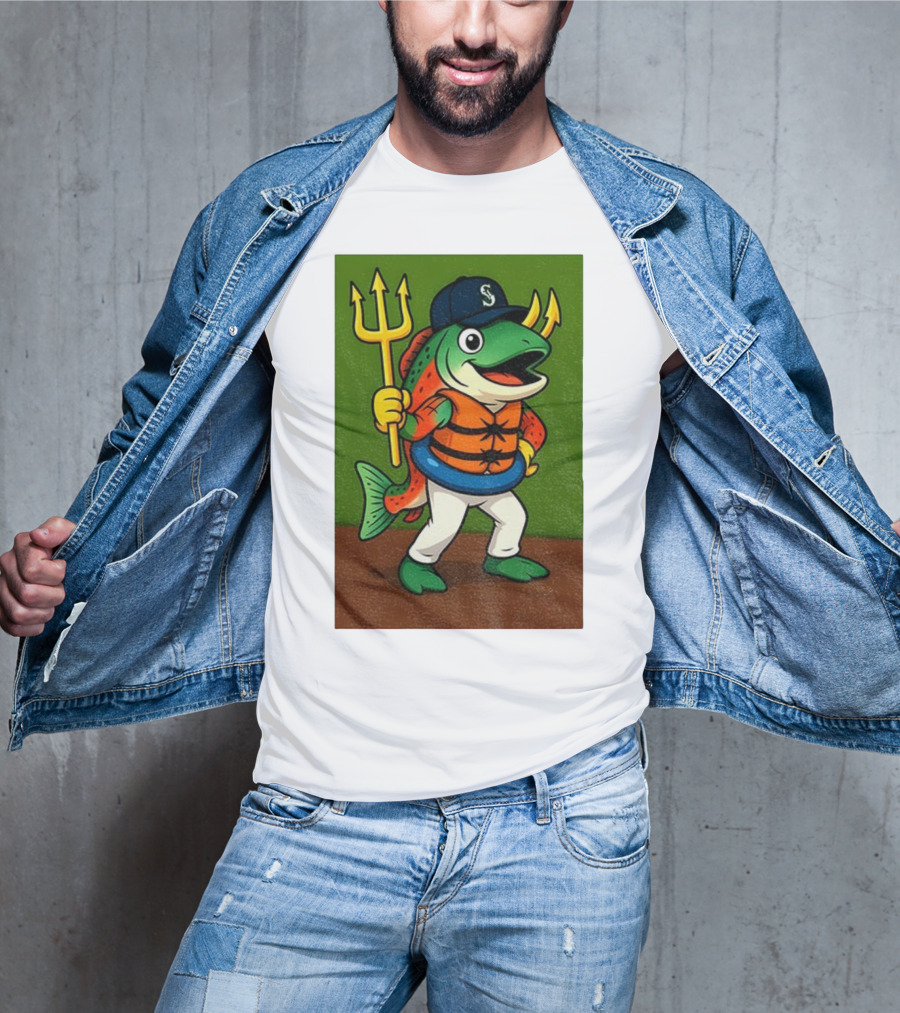 Seattle Mariners 2025 Humpy Salmon Mascot With Trident T-Shirt