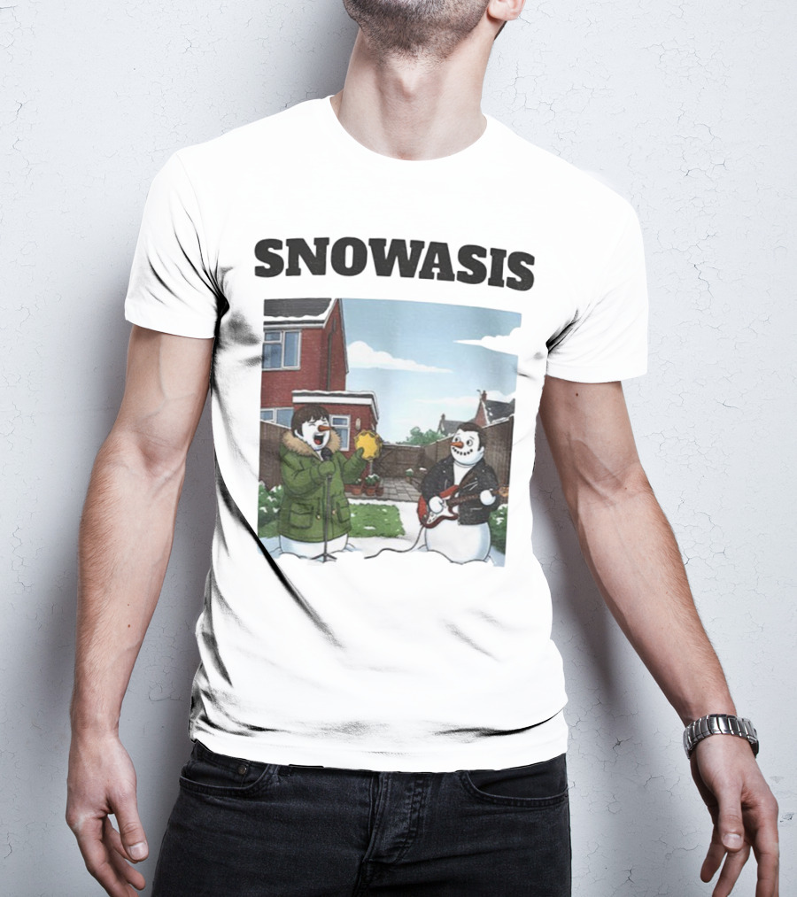 Snowasis Snowman Winter Oasis Vintage Guitar Tambourine Scene T-Shirt