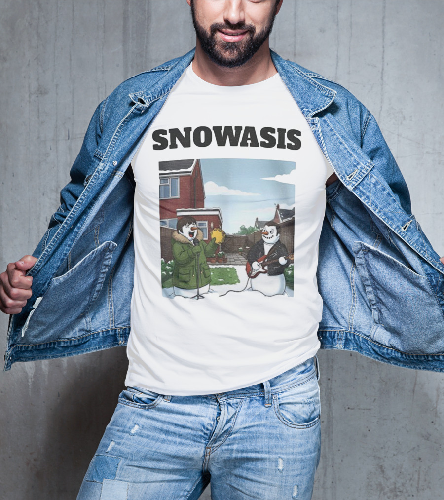 Snowasis Snowman Winter Oasis Vintage Guitar Tambourine Scene T-Shirt