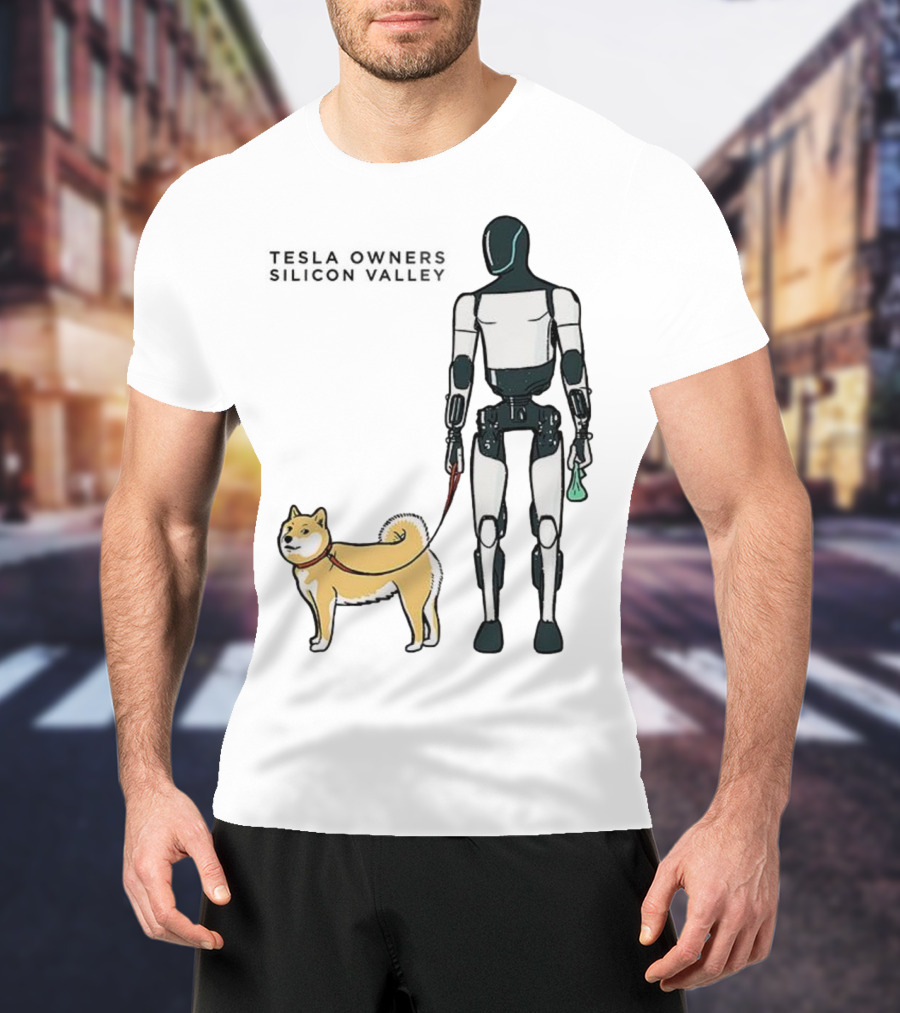 Tesla Owners Silicon Valley Optimus Robot Walking Doge Dog T-Shirt