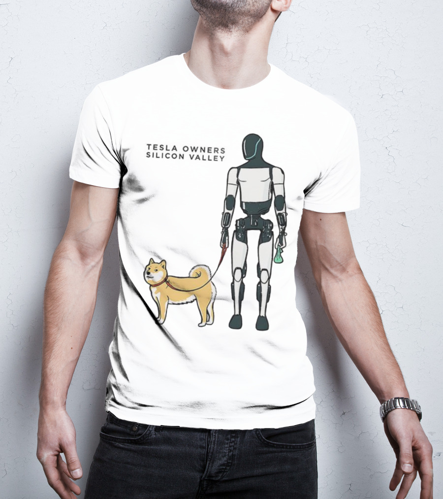 Tesla Owners Silicon Valley Optimus Robot Walking Doge Dog T-Shirt