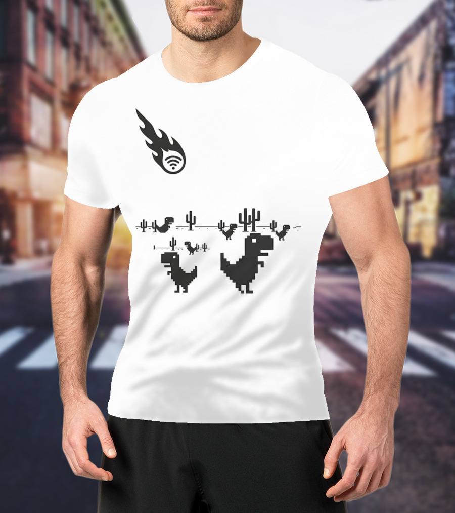 WiFi Meteor Extinction Dinosaur Game Pixel Art T-Shirt
