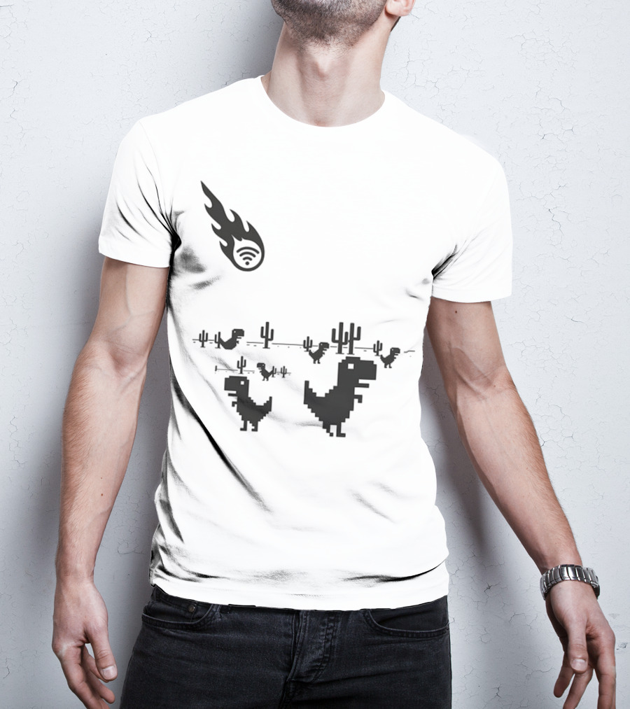 WiFi Meteor Extinction Dinosaur Game Pixel Art T-Shirt