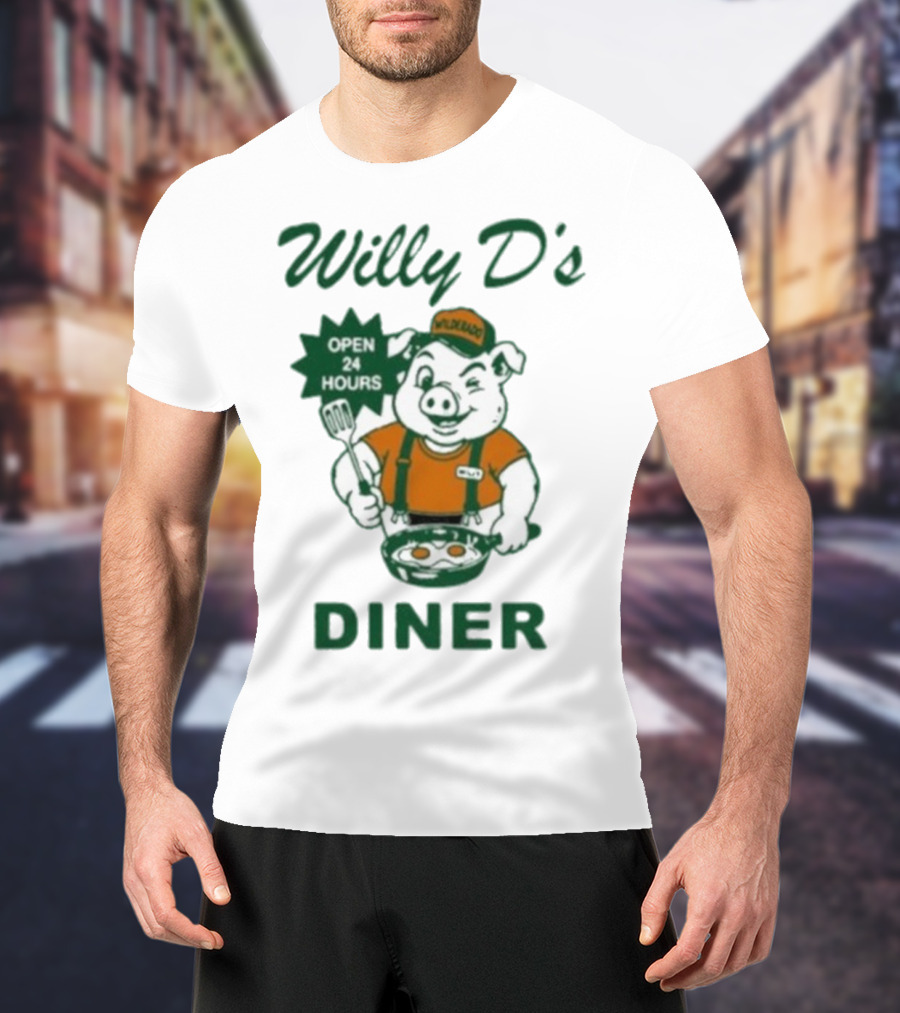 Wilderado Willy D's Diner Open 24 Hours Pig Cooking Eggs T-Shirt
