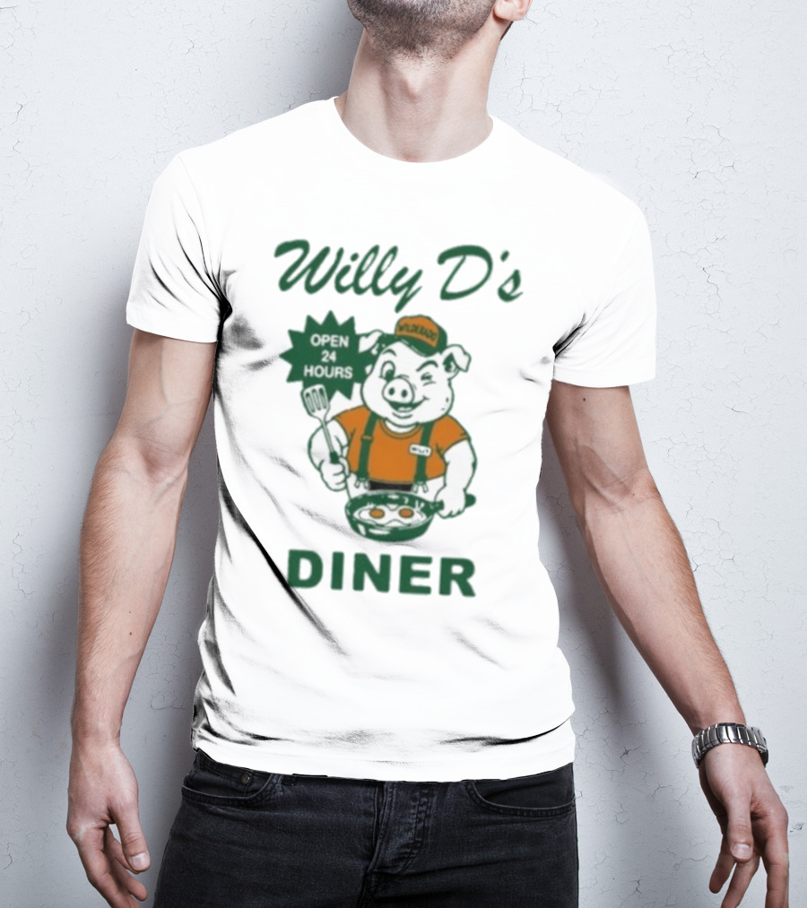 Wilderado Willy D's Diner Open 24 Hours Pig Cooking Eggs T-Shirt