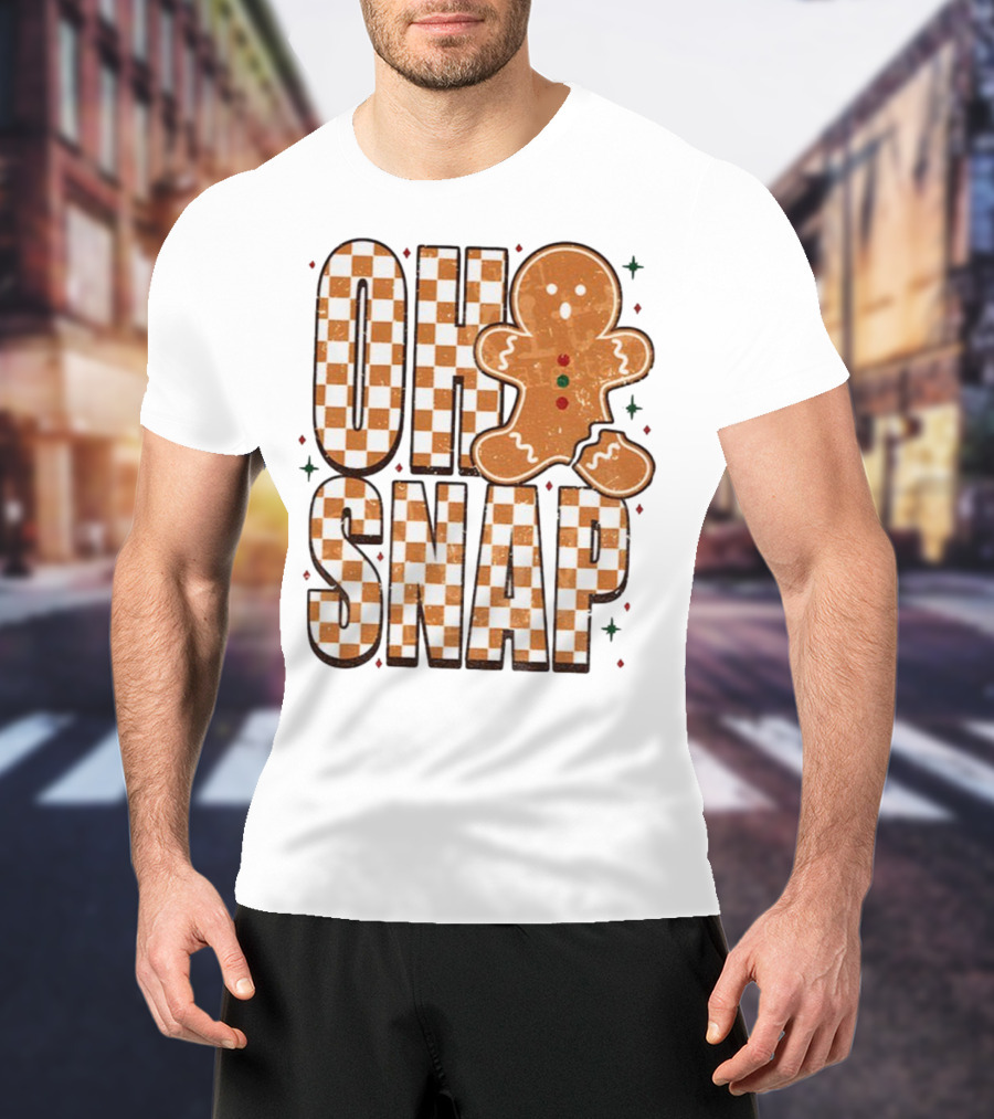 Oh Snap Gingerbread Merry Christmas Checkered Pattern T-Shirt