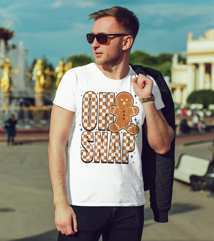 Oh Snap Gingerbread Merry Christmas Checkered Pattern T-Shirt