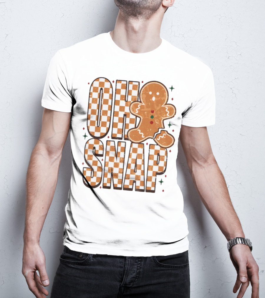 Oh Snap Gingerbread Merry Christmas Checkered Pattern T-Shirt