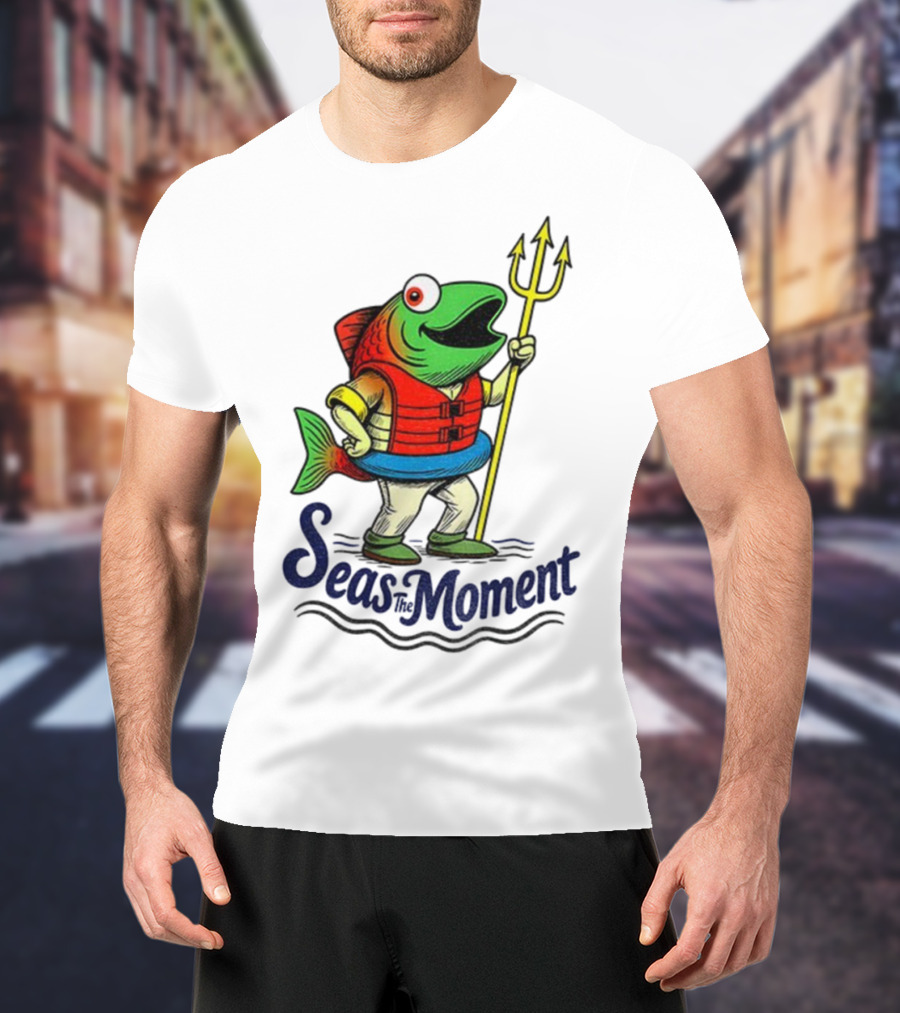 Seas The Moment Humpy Salmon Holding Trident Seattle Mariners MLB Baseball Fan Apparel T-Shirt