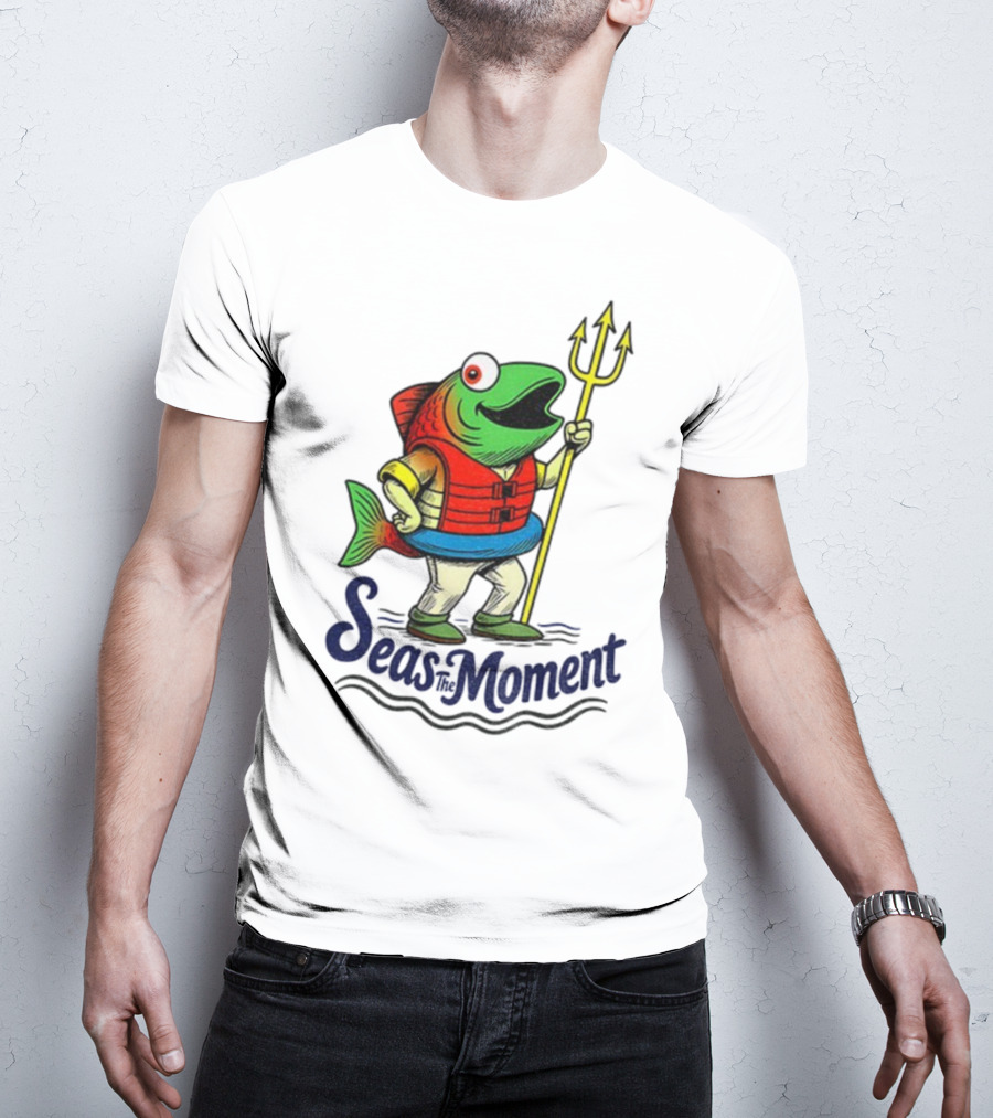 Seas The Moment Humpy Salmon Holding Trident Seattle Mariners MLB Baseball Fan Apparel T-Shirt