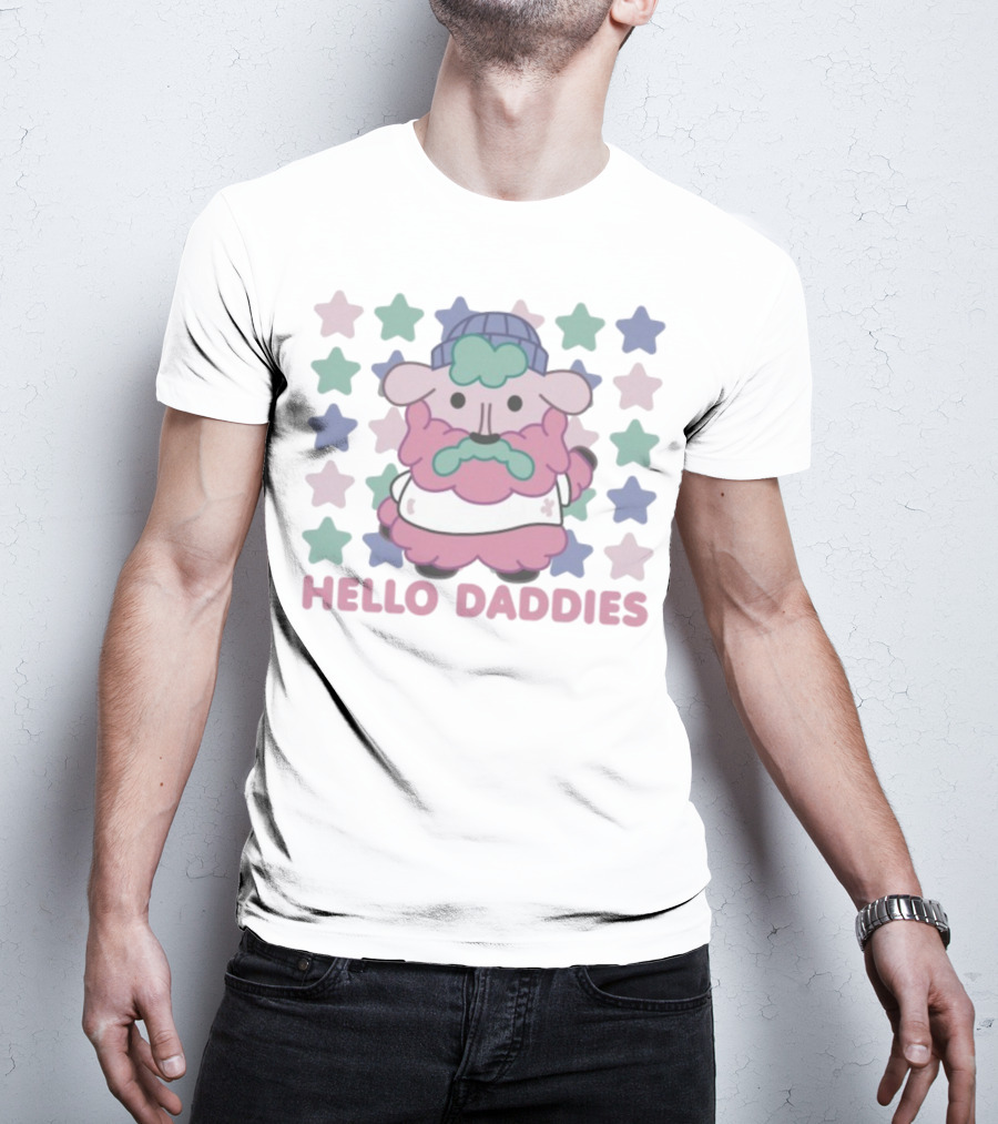 Hello Daddies Pink Bearded Sheep Star Pattern T-Shirt