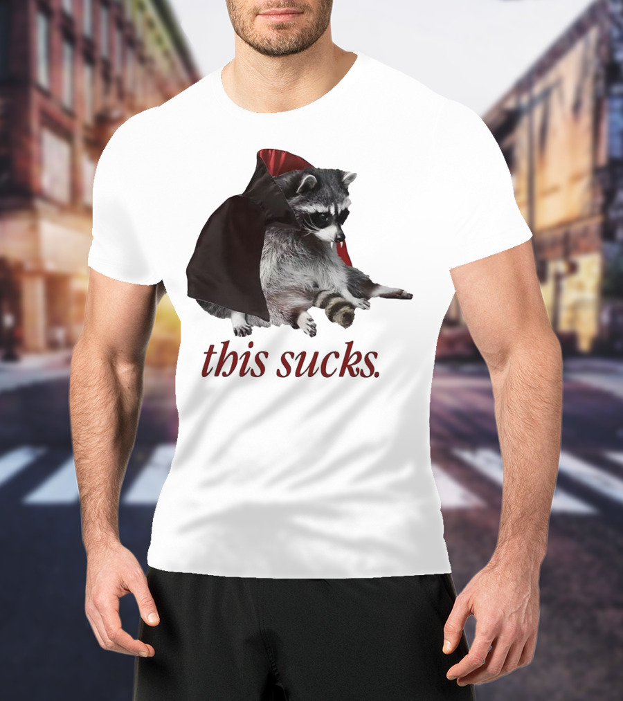 Raccoon Vampire Cape This Sucks Halloween T-Shirt