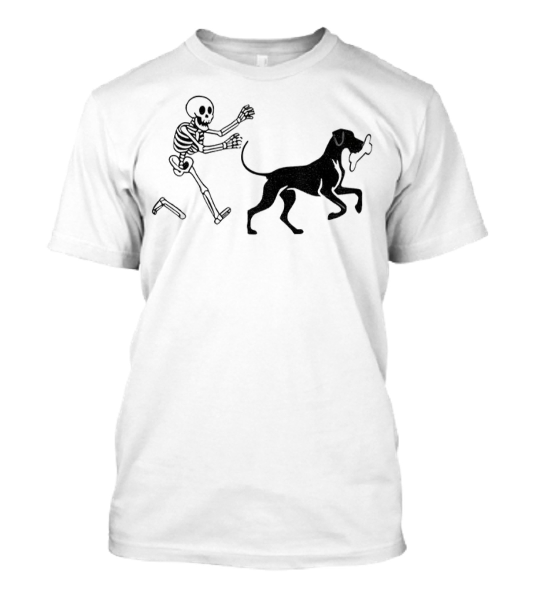 Skeleton Chasing Dog With Bone Funny Meme Halloween T-Shirt