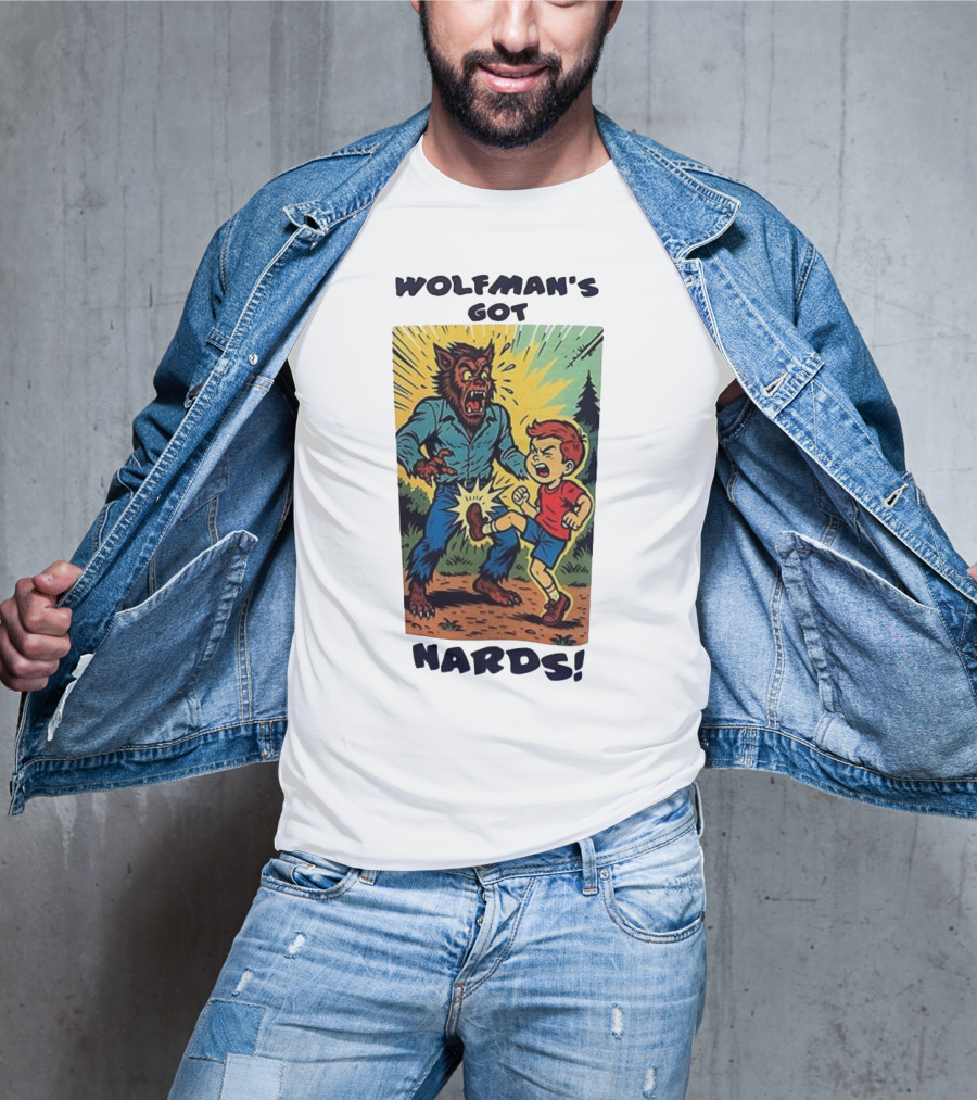Wolfman’s Got Nards Vintage Comic Style Kid Kicking Wolfman T-Shirt