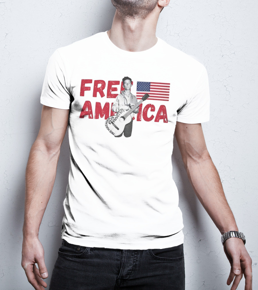 Woody Guthrie This Machine Kills Fascists Free America USA Flag T-Shirt