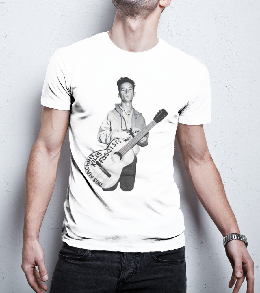 Woody Guthrie This Machine Kills Fascists Anti-Fascist Vintage Guitar Message T-Shirt