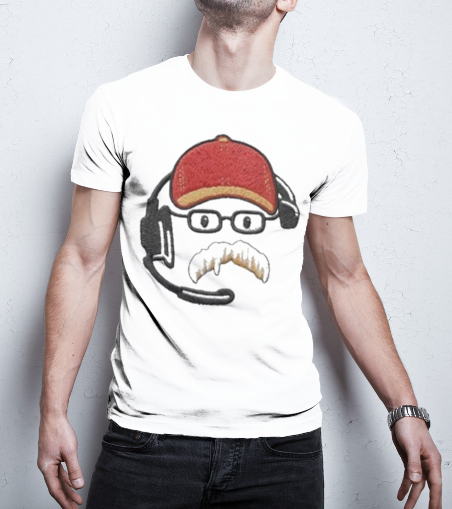 Andy Reid Kansas City Chiefs Coach Embroidered Patch Style With Red Cap And Headset T-Shirt