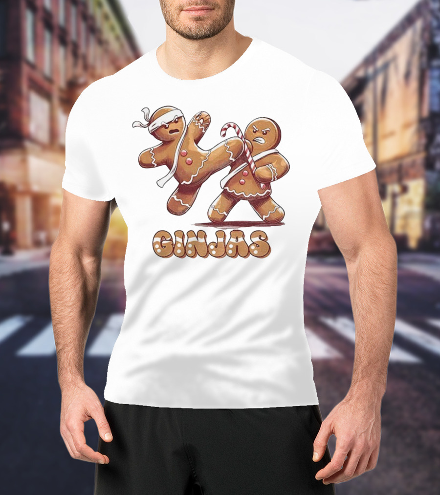 Gingerbread Man Karate Ginjas Merry Christmas Candy Cane Fight T-Shirt
