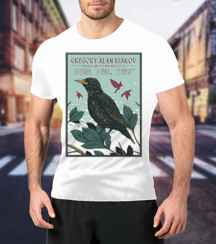 Gregory Alan Isakov Europe & United Kingdom Tour 2025 Black Bird Artwork T-Shirt