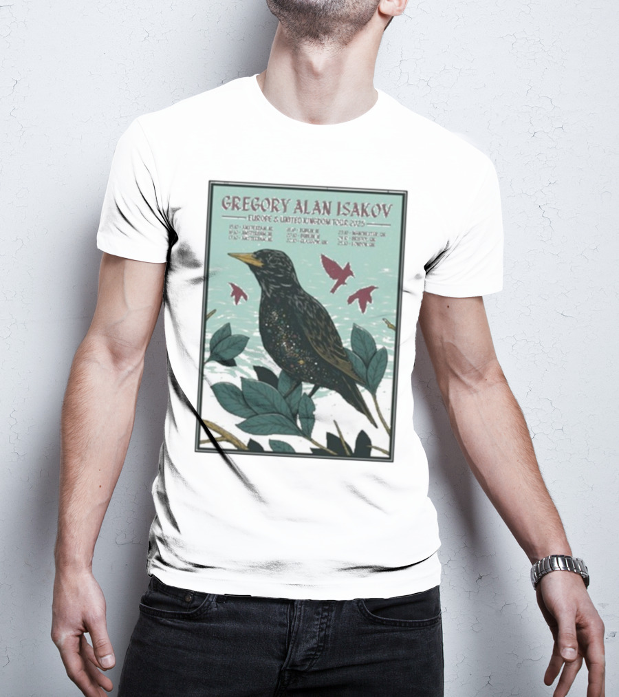Gregory Alan Isakov Europe & United Kingdom Tour 2025 Black Bird Artwork T-Shirt