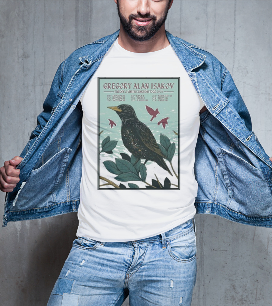 Gregory Alan Isakov Europe & United Kingdom Tour 2025 Black Bird Artwork T-Shirt