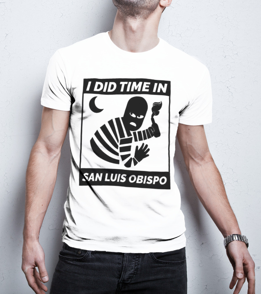 I Did Time In San Luis Obispo Retro Prison Bars Crescent Moon T-Shirt