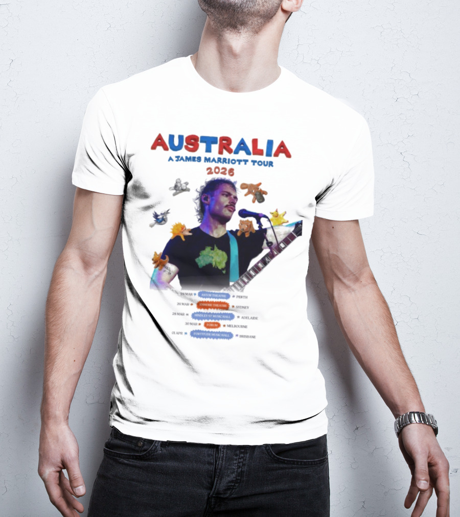 James Marriott Australia Tour 2026 Colorful Dates And Animals T-Shirt
