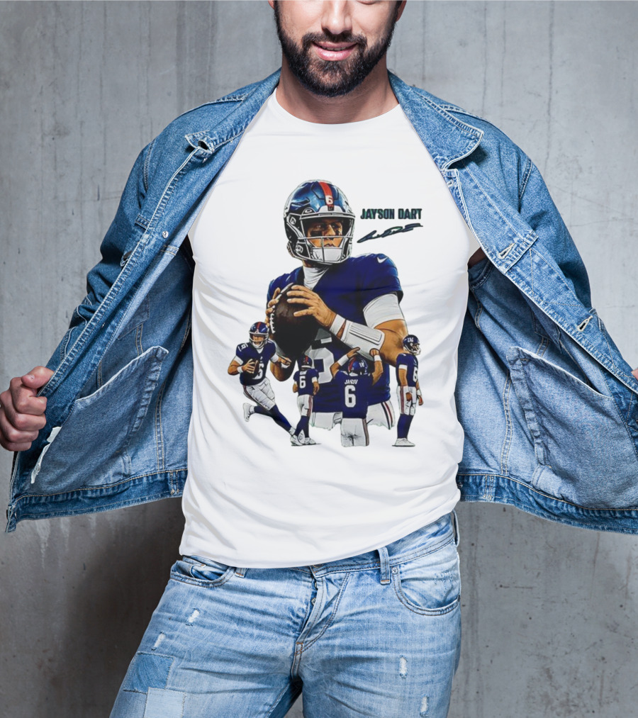 Jaxson Dart New York Giants NFL Football Signature Quarterback Action T-Shirt