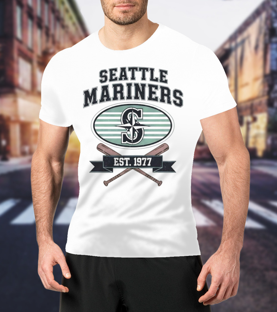 Seattle Mariners Baseball Est 1977 Logo And Crossed Bats T-Shirt