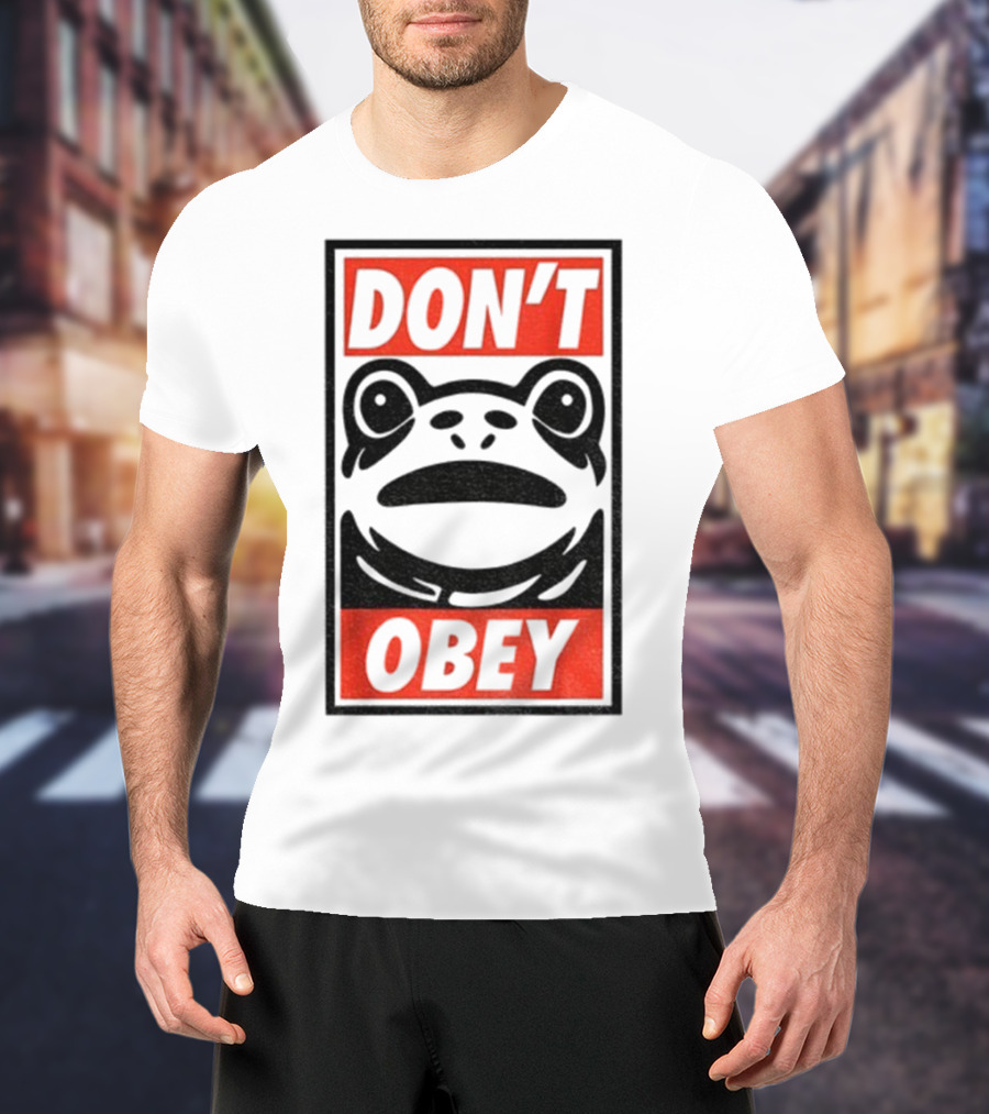Portland Frog Don't Obey Red Black Text T-Shirt