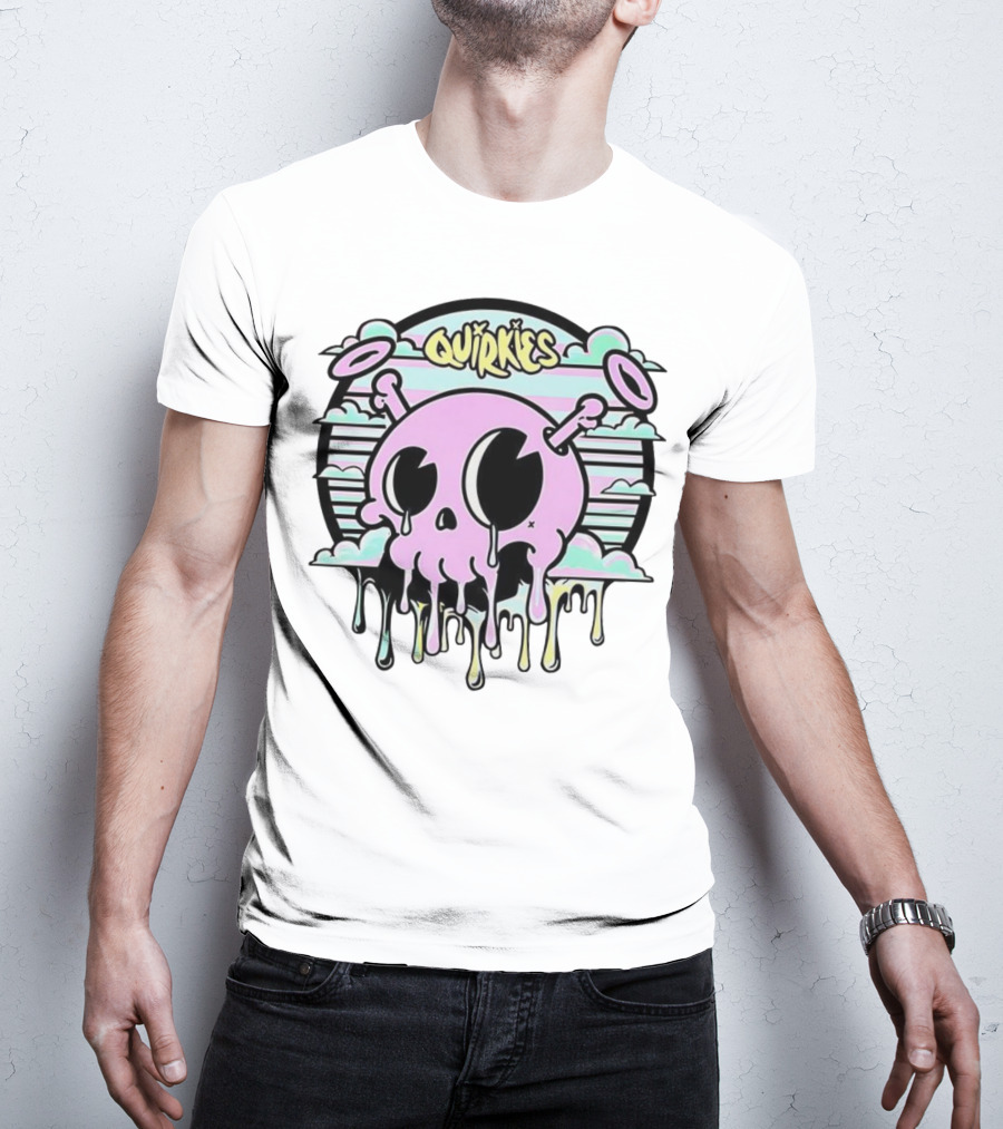 Quirkies Melting Skull With Two Crossbones Vintage Pastel Clouds T-Shirt