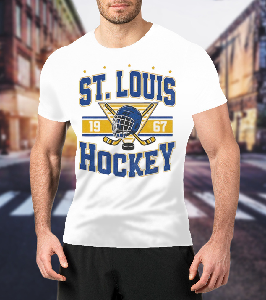 St. Louis Hockey Helmet Crossed Sticks 1967 T-Shirt