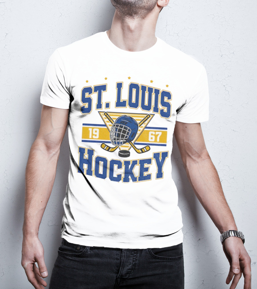 St. Louis Hockey Helmet Crossed Sticks 1967 T-Shirt