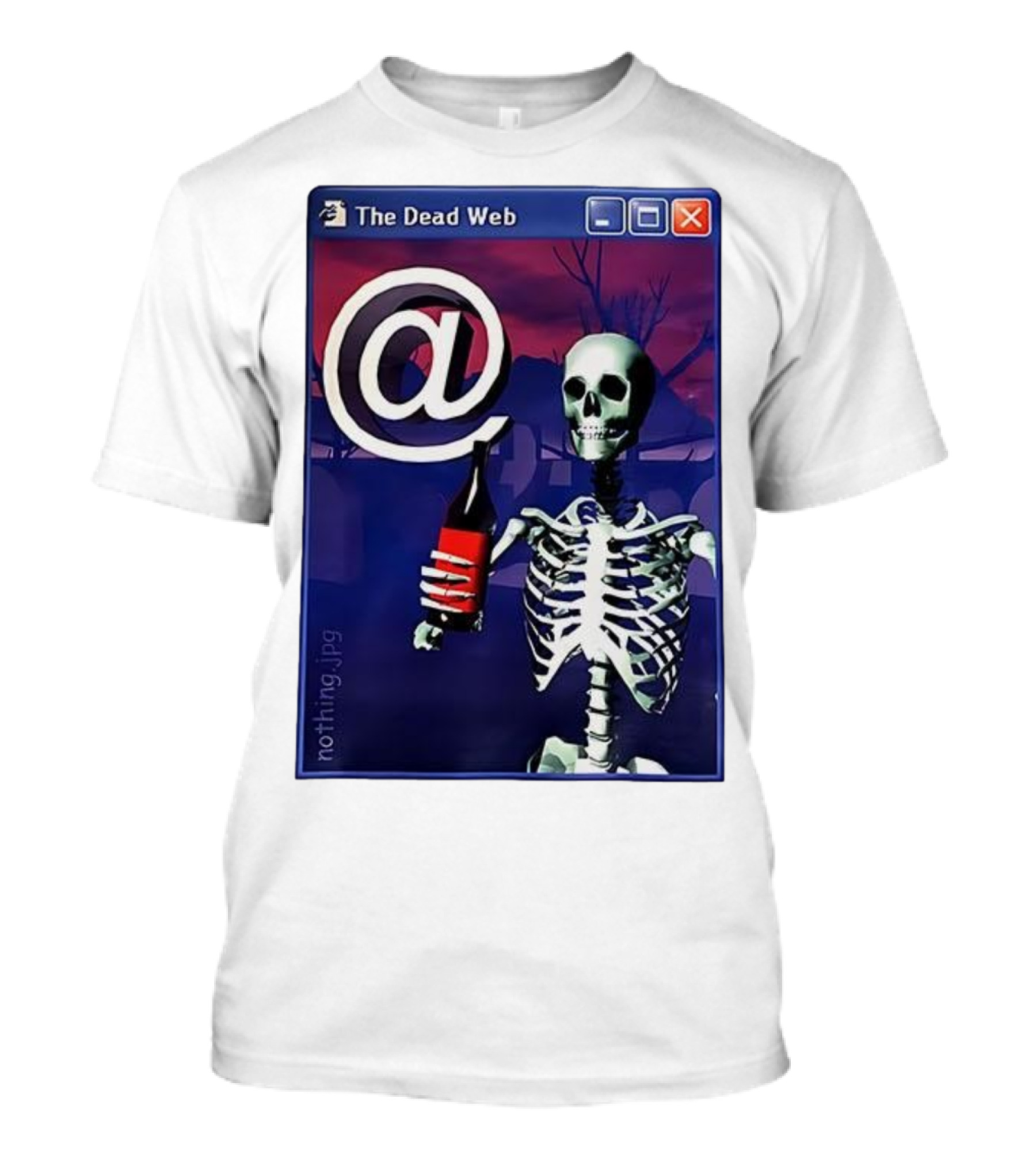 The Dead Web Skeleton With At Symbol And Bottle In Windows Frame Nothing.jpg T-Shirt