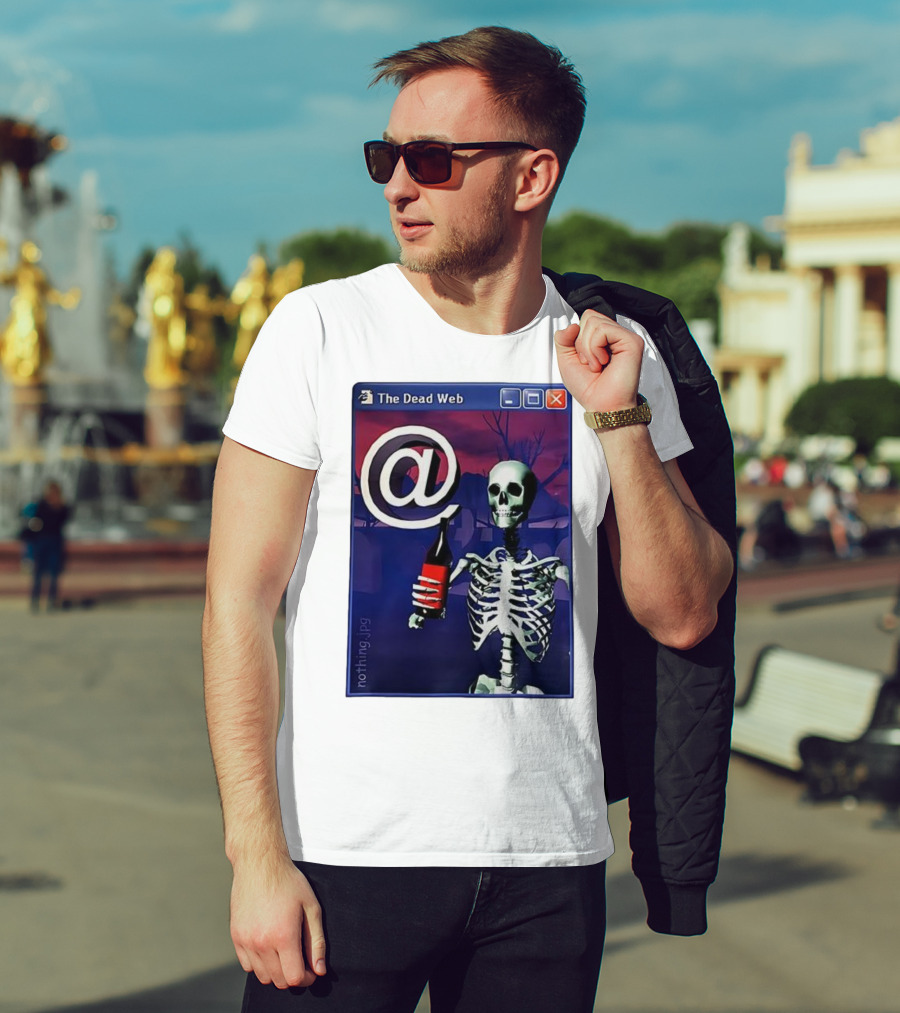 The Dead Web Skeleton With At Symbol And Bottle In Windows Frame Nothing.jpg T-Shirt