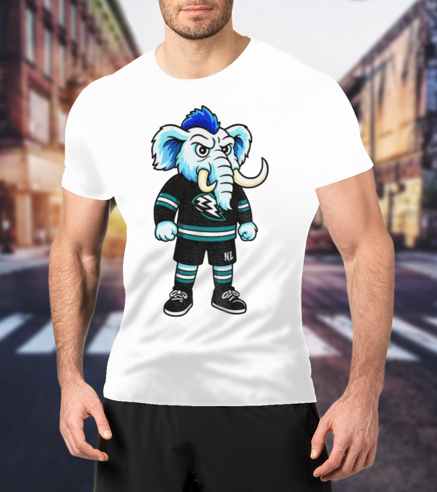 Tusky Utah Mammoth NHL Mascot Cartoon Lightning Logo T-Shirt