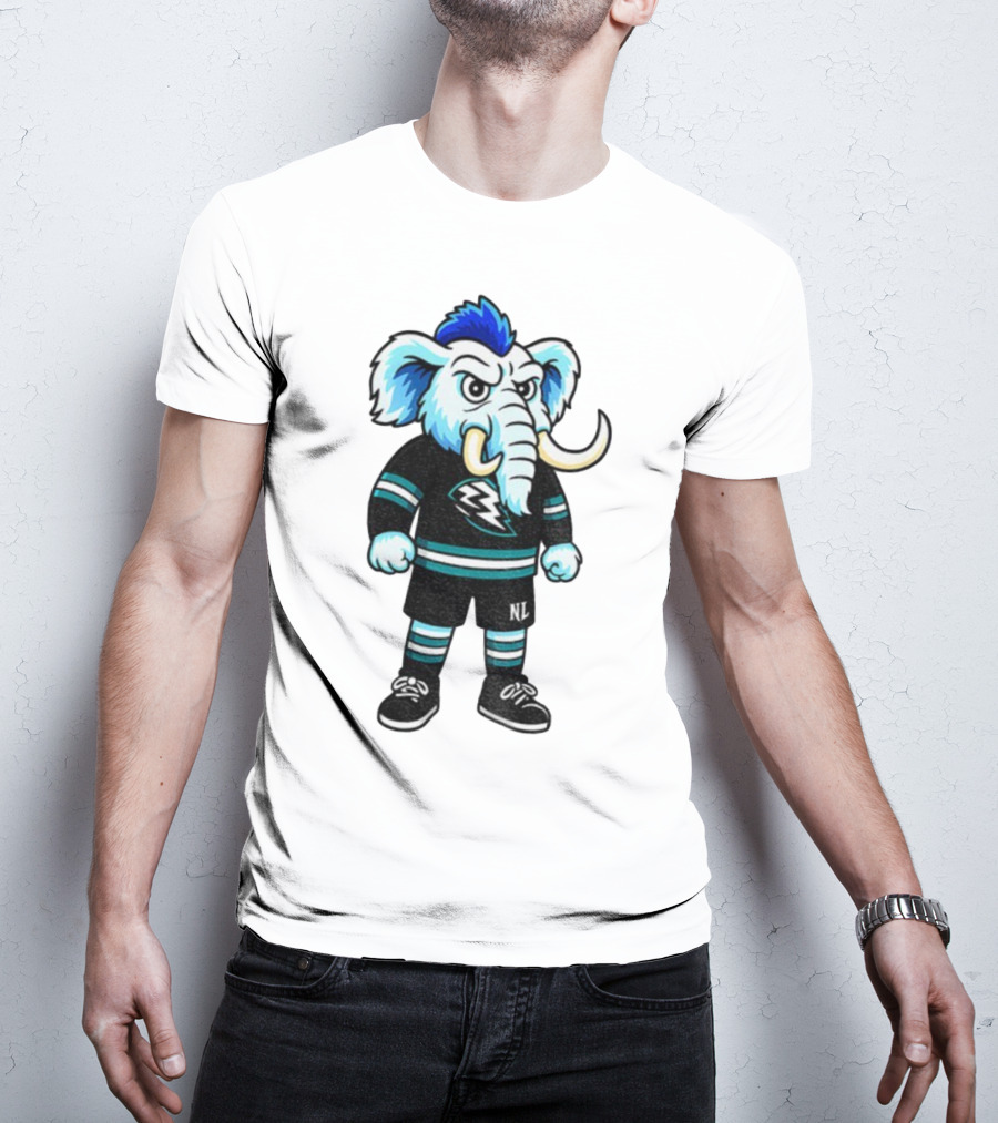 Tusky Utah Mammoth NHL Mascot Cartoon Lightning Logo T-Shirt