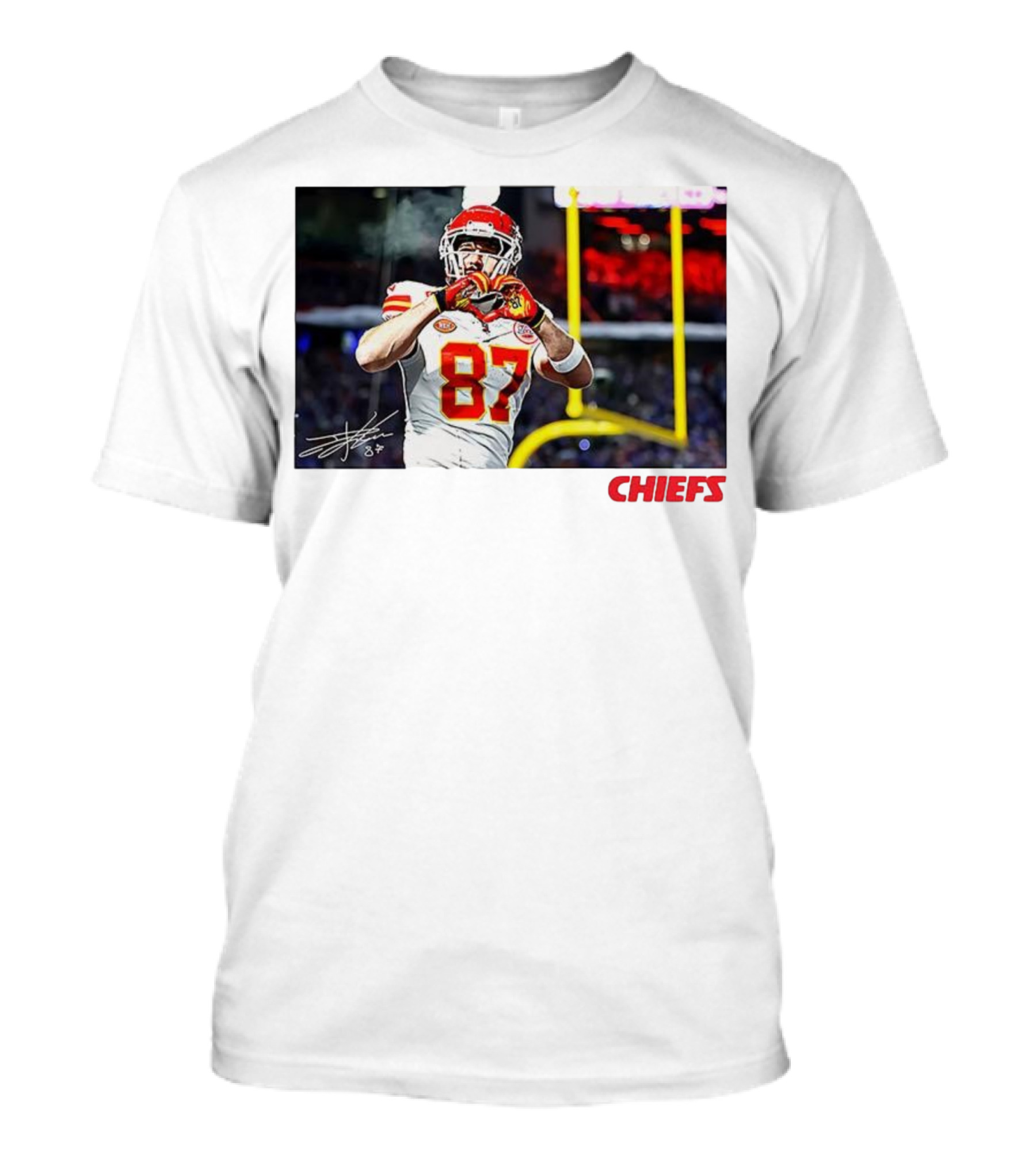 Travis Kelce 87 Kansas City Chiefs Heart Gesture Signature T-Shirt