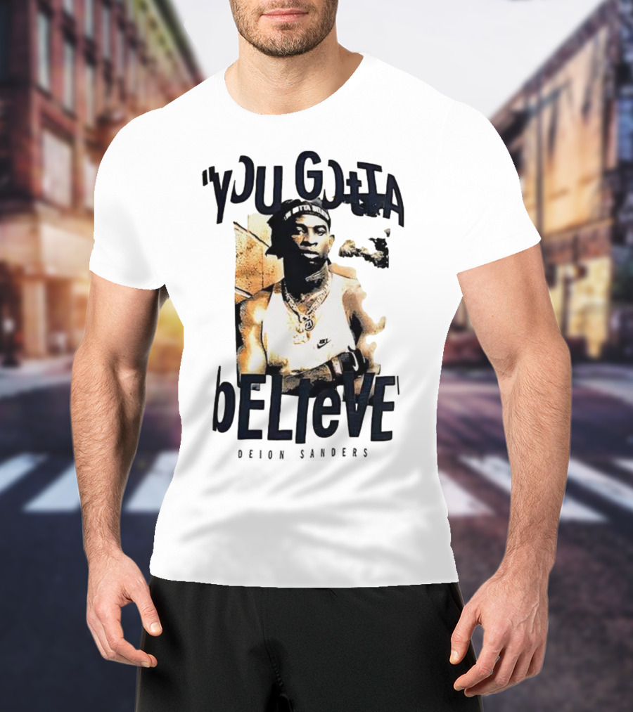 Deion Sanders You Gotta Believe Headband Athlete Image T-Shirt