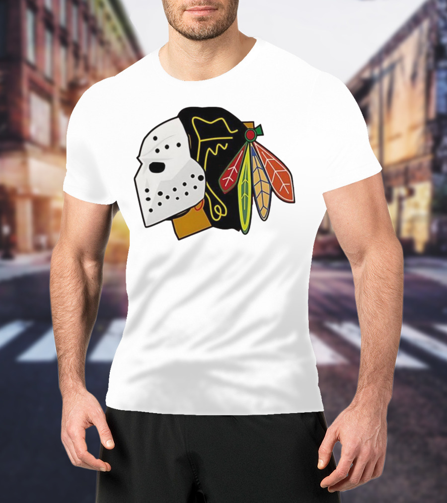 Chicago Blackhawks Hockey Mask Team Colors T-Shirt