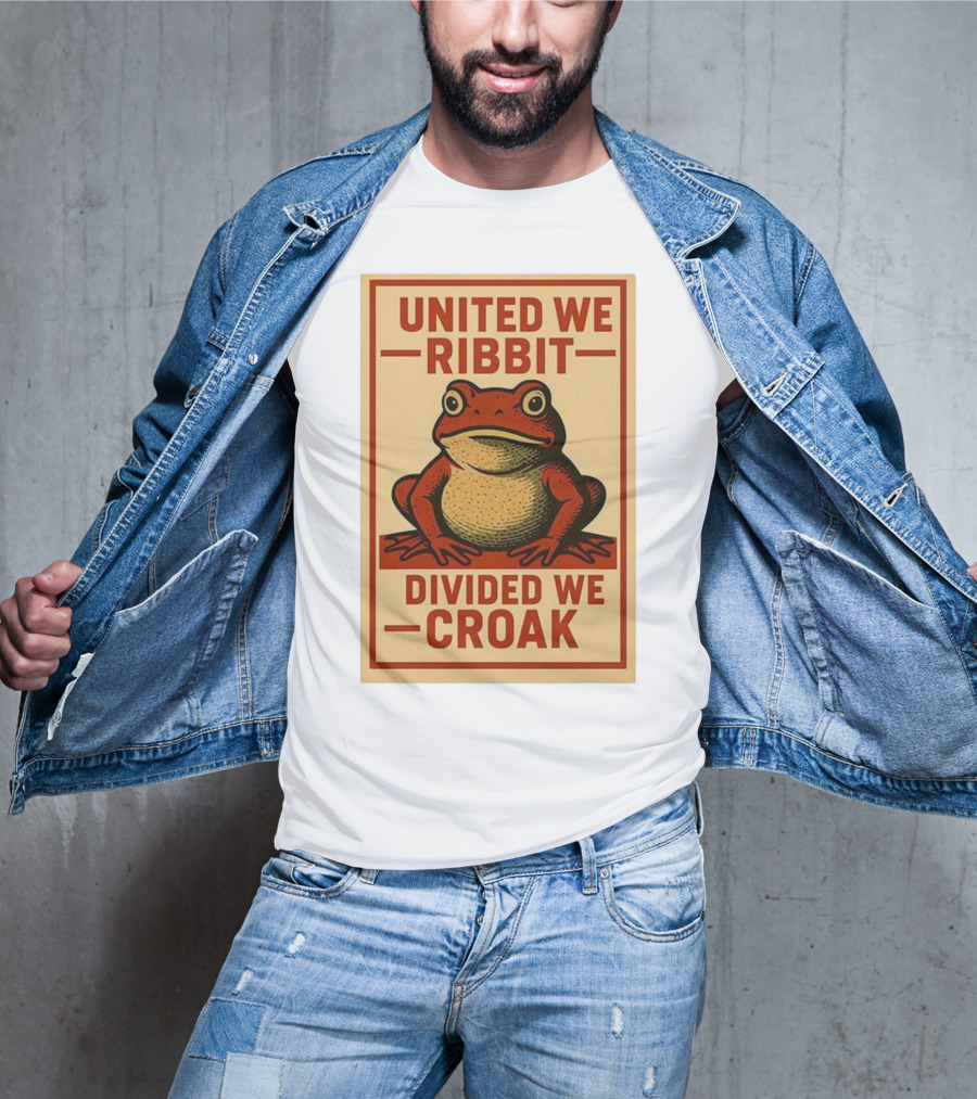 United We Ribbit Divided We Croak Frog Speaking Teamwork Message T-Shirt