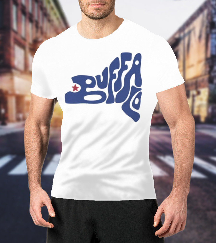 Funky Buffalo Retro Psychedelic Typography With Red Star T-Shirt