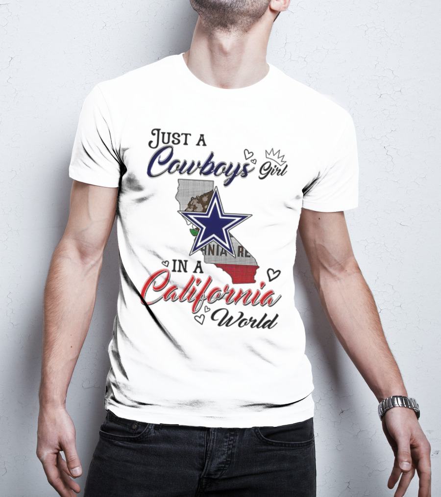 Cowboys Girl In A California World With Star And Map Outline T-Shirt