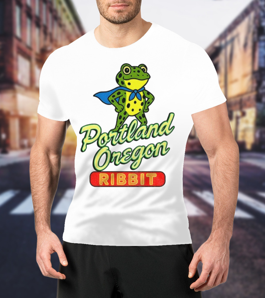 Portland Oregon Ribbit Frog Superhero Retro Style T-Shirt